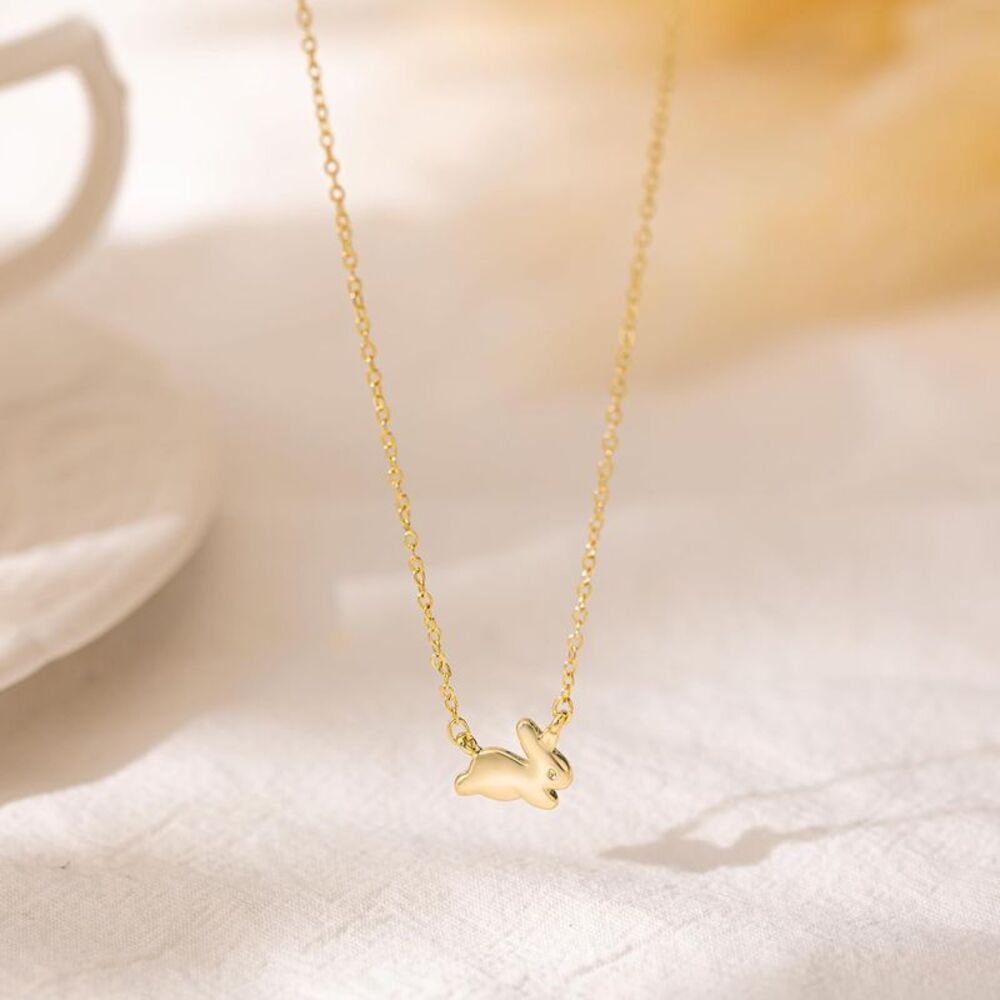 Gold Necklace 14K Gold Plated Bunny Pendant Dainty Gold Necklace